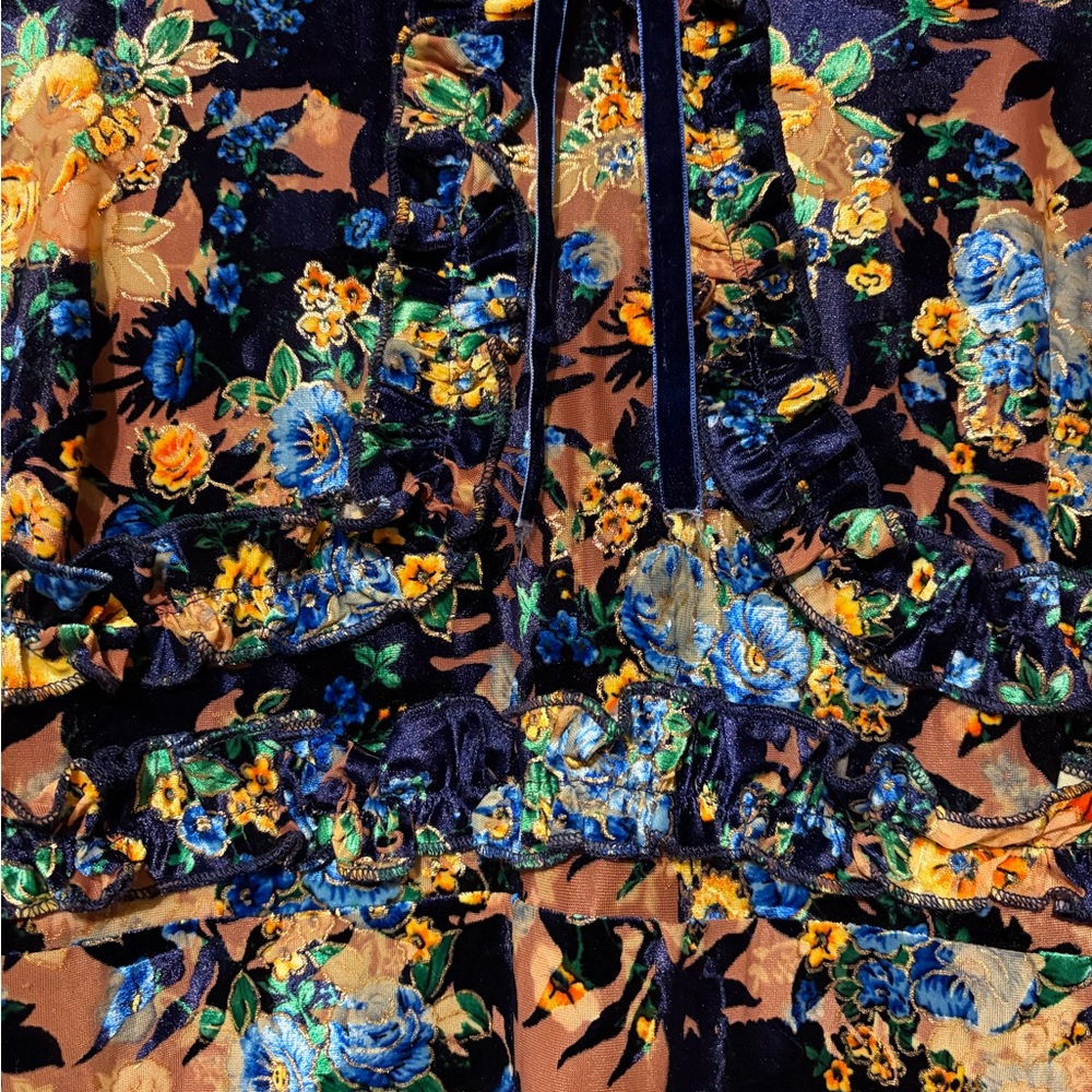 Dalia Macphee Burnout Velvet Floral Tie Neck Dress - Picture 9 of 11